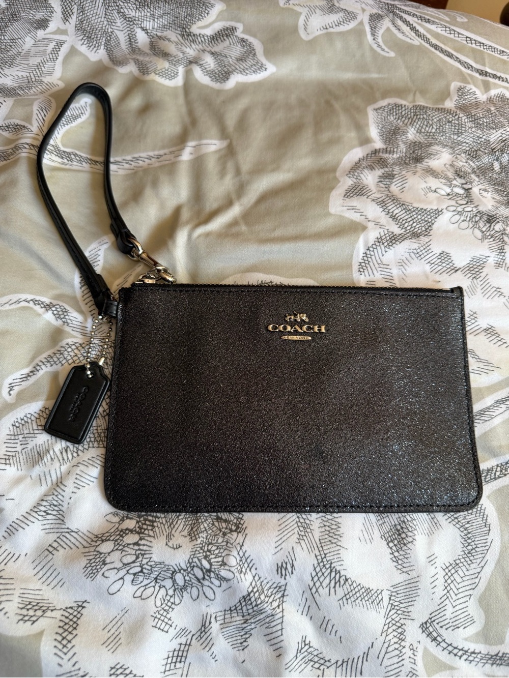 Coach Black Glitter Wristlet with Gold Logo
